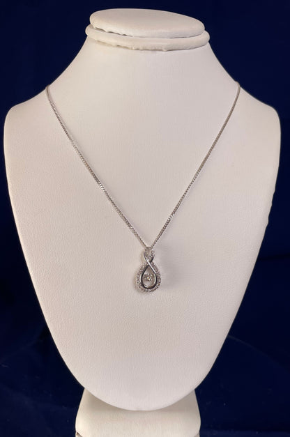 9ct White Gold Figure Eight Diamond Pendant Necklace