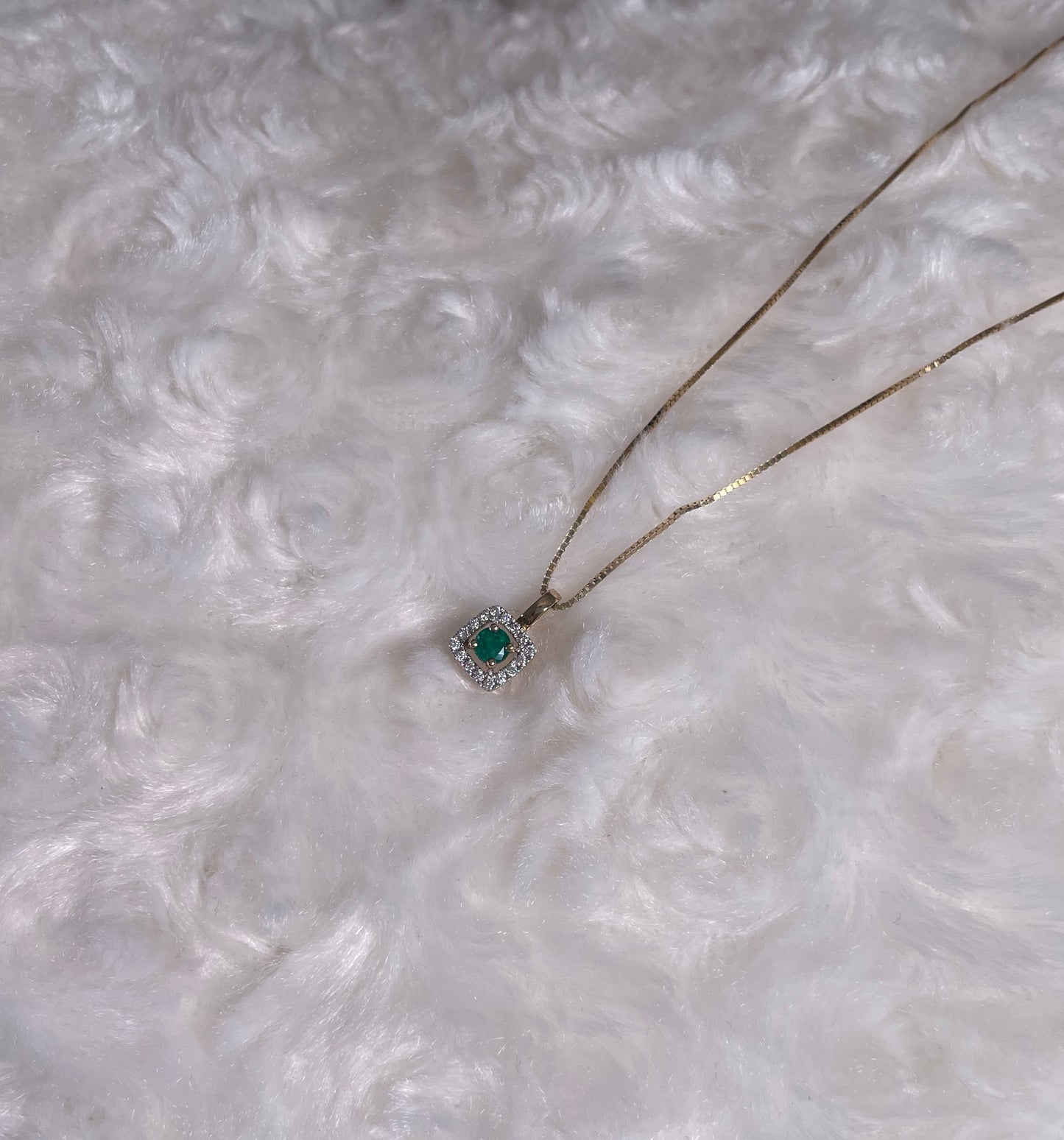 9ct Yellow Gold Emerald With Diamond Cluster Pendant Necklace