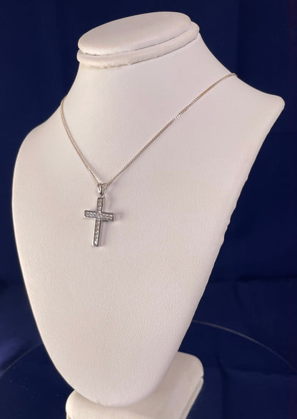 Silver Cross Pendant Necklace with Cubic Zirconia
