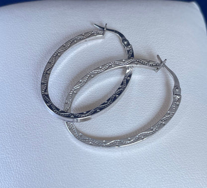 9ct White Gold Slim Flat Oval Hoop Earrings