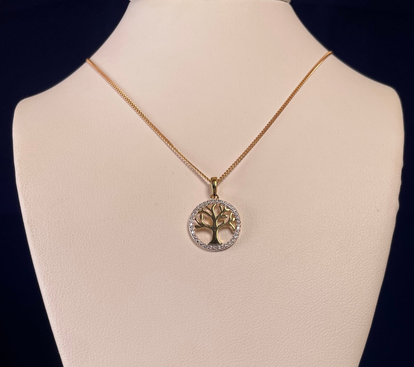 9ct Yellow Gold & Diamond Tree of Life Pendant Necklace