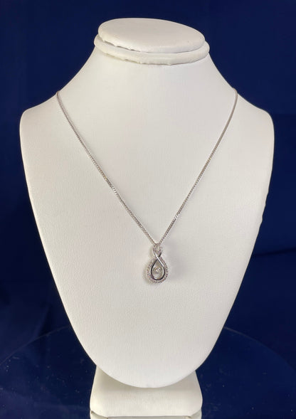 9ct White Gold Figure Eight Diamond Pendant Necklace