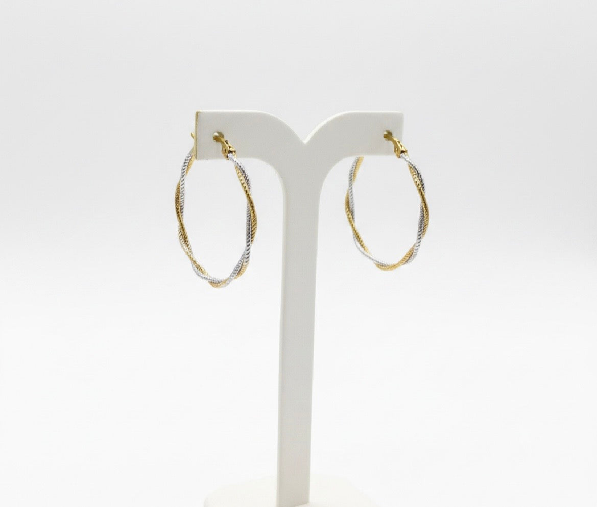 9ct White & Yellow Gold Twisted Wire Hoop Earrings