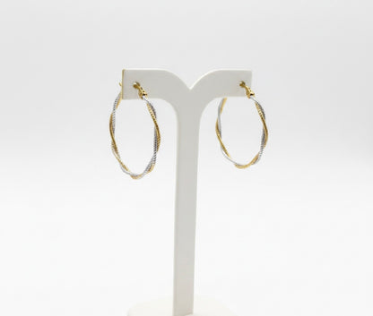 9ct White & Yellow Gold Twisted Wire Hoop Earrings