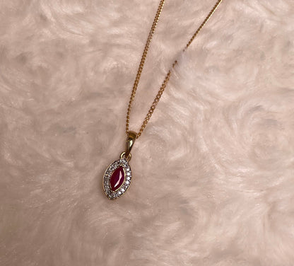 9ct Yellow Gold Marquise Ruby & Diamond Pendant Necklace