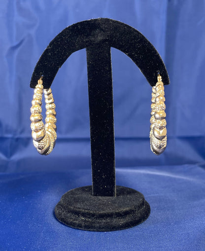 9ct Yellow Gold Patterned Loop Hoop Earrings