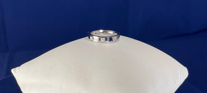 Rhodium-Plated Silver Flat Court Band with Three Princess Cut Cubic Zirconica Ring