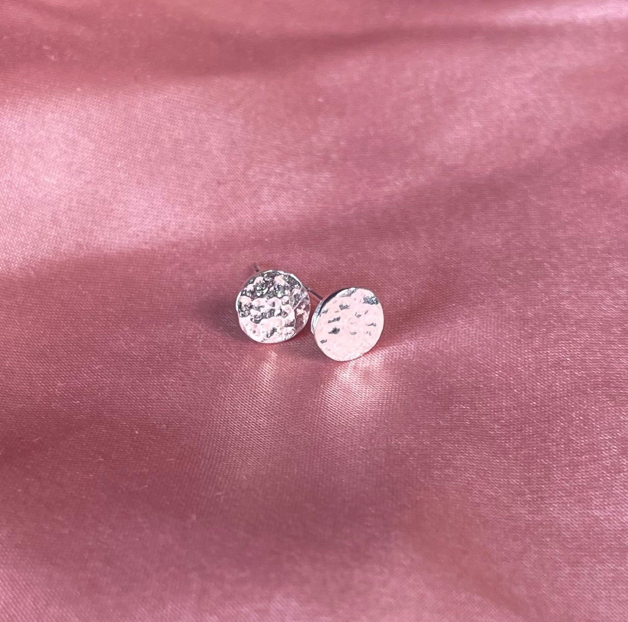 Hammered Disc Earrings Rhodium Plated Silver