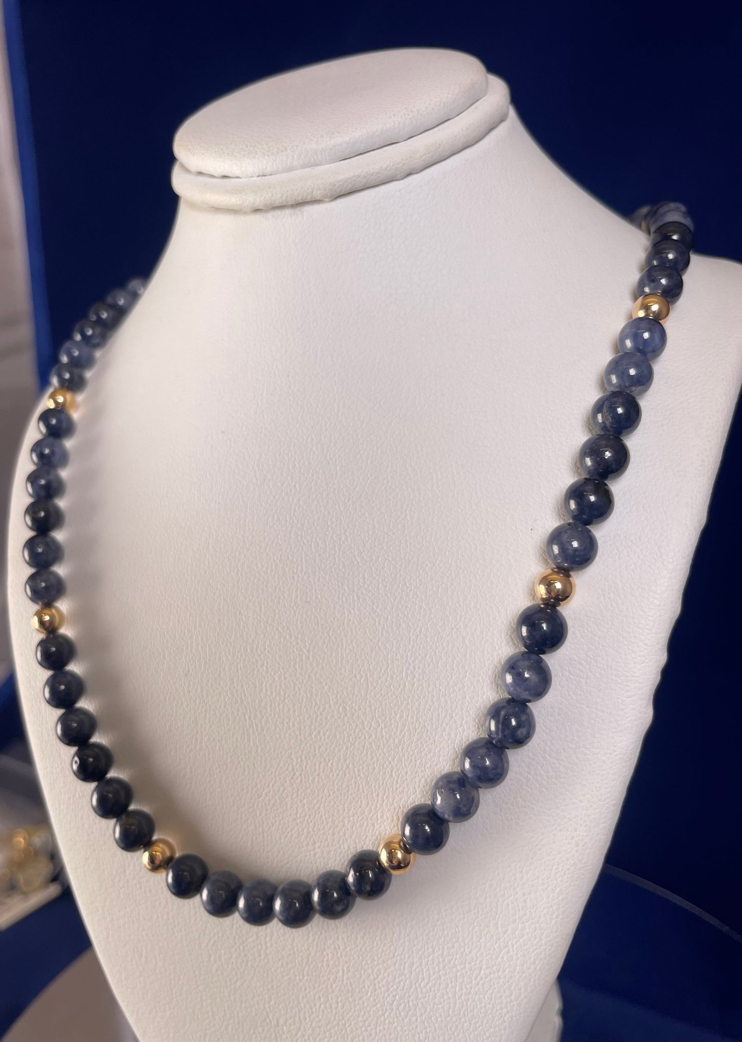 9ct Yellow Gold Sapphire Beaded Necklace