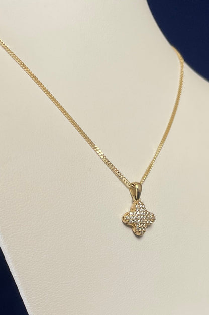 9ct Yellow Gold Four Leaf Clover Pendant Set With Cubic Zirconia