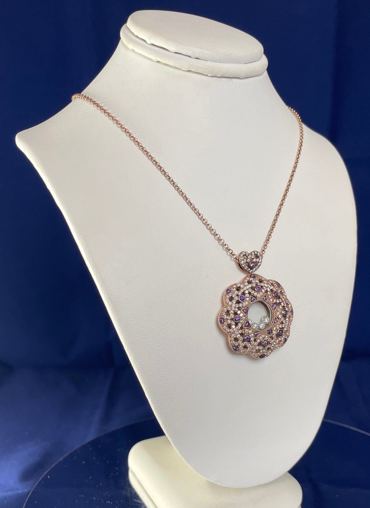 Rose Gold-Plated Flower Pendant Necklace with Cubic Zirconia