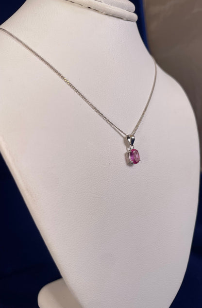9ct White Gold Oval Pink Sapphire Pendant Necklace