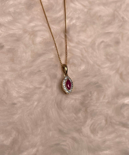 9ct Yellow Gold Marquise Ruby & Diamond Pendant Necklace