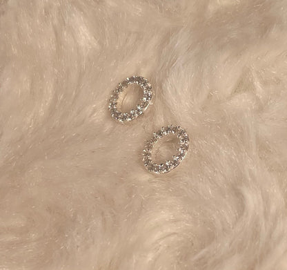 Circle Stud Earrings With Cubic Zirconia Silver Rhodium Plated Silver