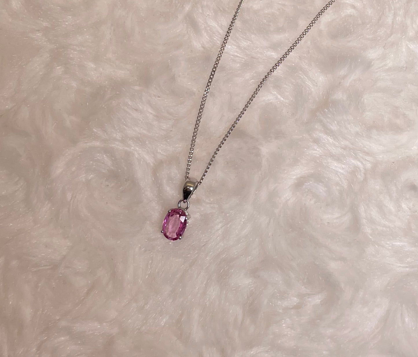 9ct White Gold Oval Pink Sapphire Pendant Necklace