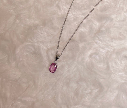9ct White Gold Oval Pink Sapphire Pendant Necklace