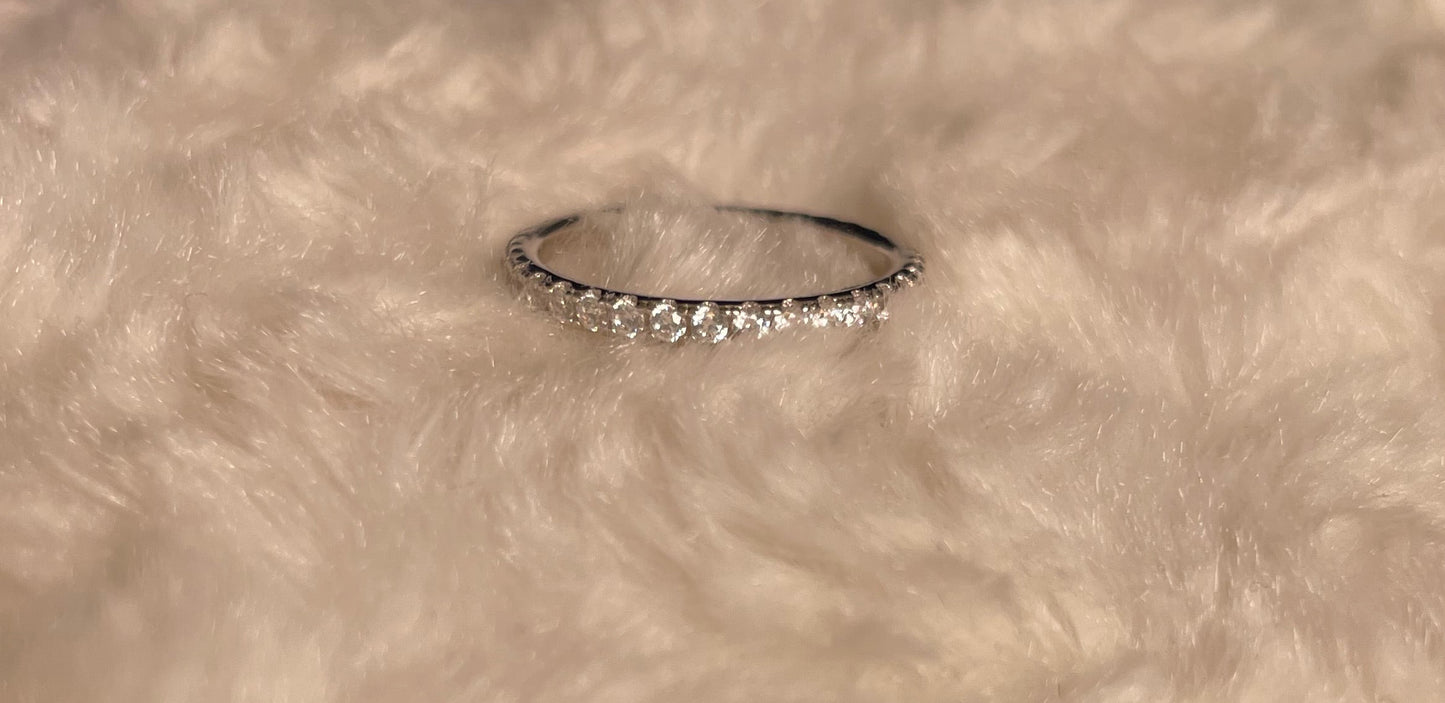Rhodium-Plated Silver Fine Band Full Eternity Pave Setting Cubic Zirconia