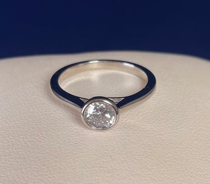 Rhodium-Plated Silver Round Cut Solitaire Cubic Zirconia Bezel Set