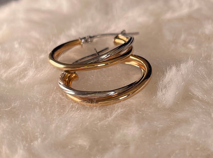 9ct White & Yellow Gold Russian Hoop Earrings