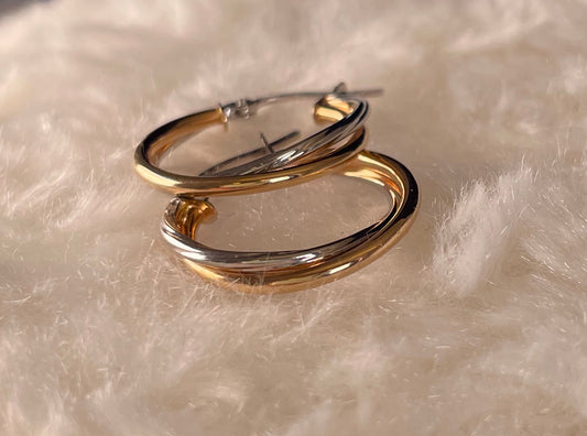 9ct White & Yellow Gold Russian Hoop Earrings