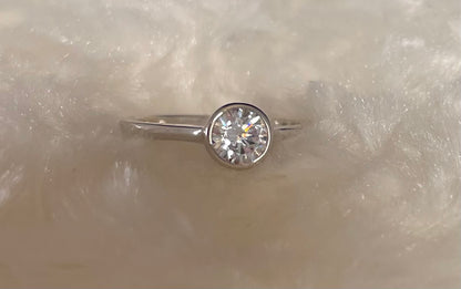 Round Cut Solitaire Cubic Zirconia Bezel Set Rhodium Plated