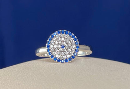 Turkish Eye with White & Blue Cubic Zirconias Ring