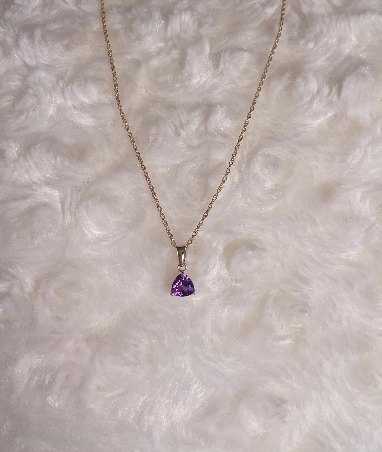 9ct Yellow Gold Amethyst Triangle Pendant Necklace