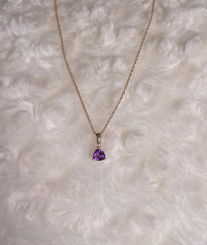 9ct Yellow Gold Amethyst Triangle Pendant Necklace