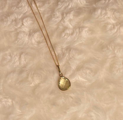 9ct Yellow Gold Pear Shaped Pineapple Cut Lemon Quartz Pendant Necklace