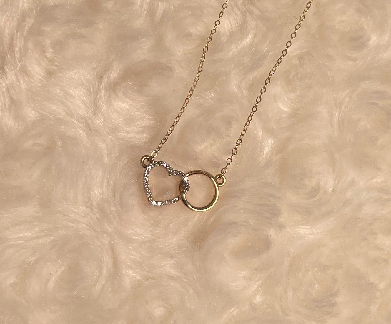 9ct Yellow Gold Diamond Set Heart with Interlocking Circle