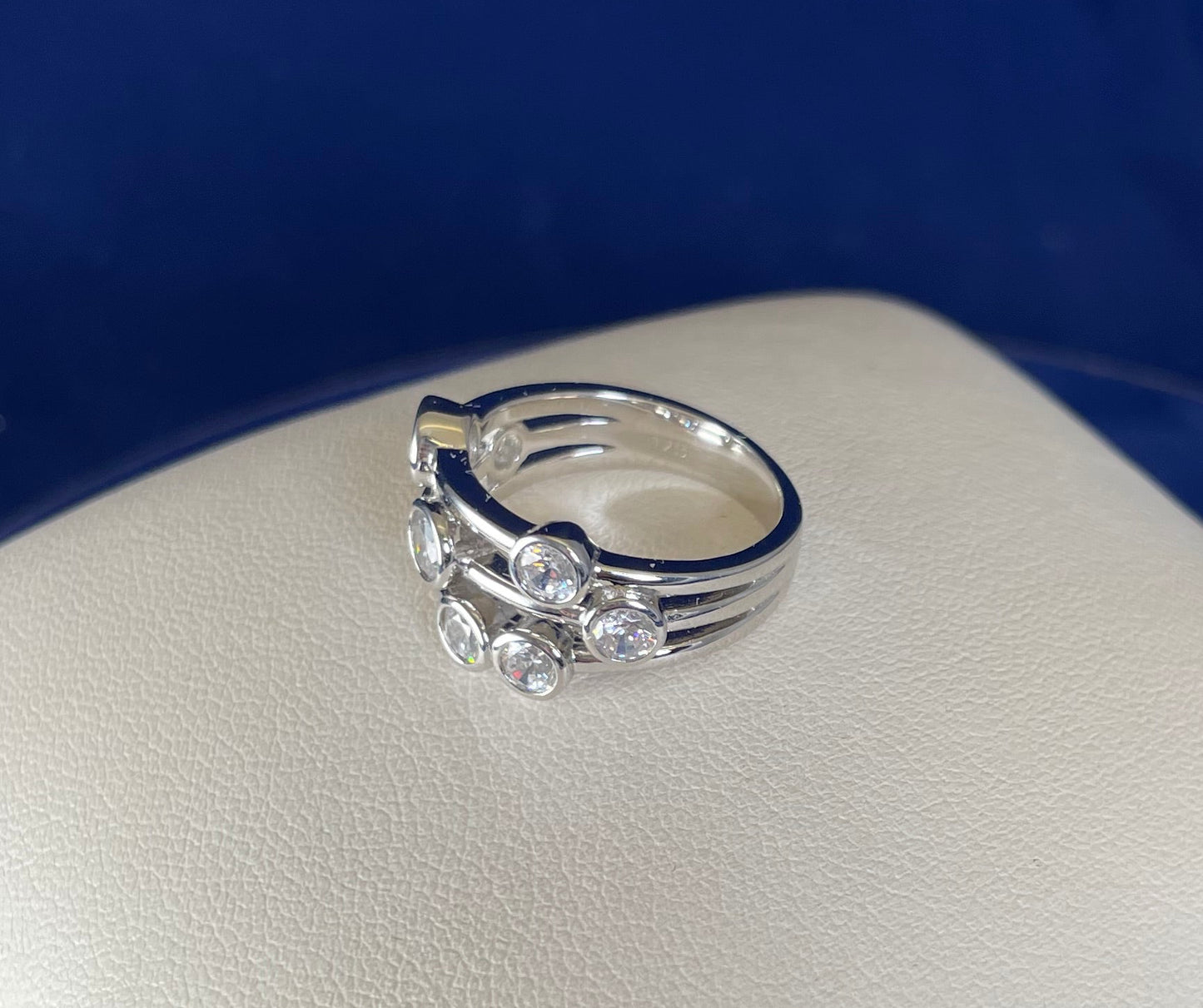 Silver Three Row Boodle Ring with Cubic Zirconias