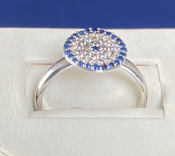 Turkish Eye with White & Blue Cubic Zirconias Ring