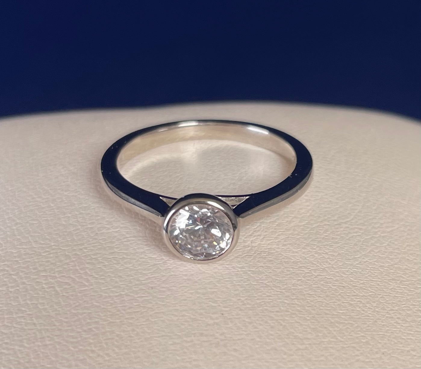 Round Cut Solitaire Cubic Zirconia Bezel Set Rhodium Plated