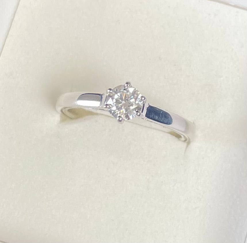 Brilliant Cut Solitaire Cubic Zirconia Six Claw Rhodium Plated