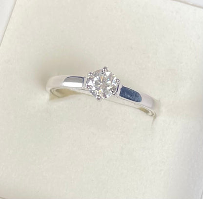 Brilliant Cut Solitaire Cubic Zirconia Six Claw Rhodium Plated