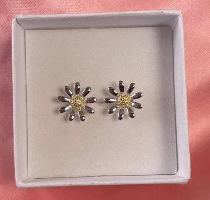 Daisy Earrings Silver Rhodium Plated