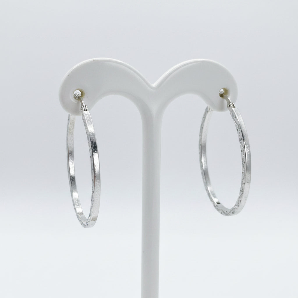 9ct White Gold Slim Flat Oval Hoop Earrings
