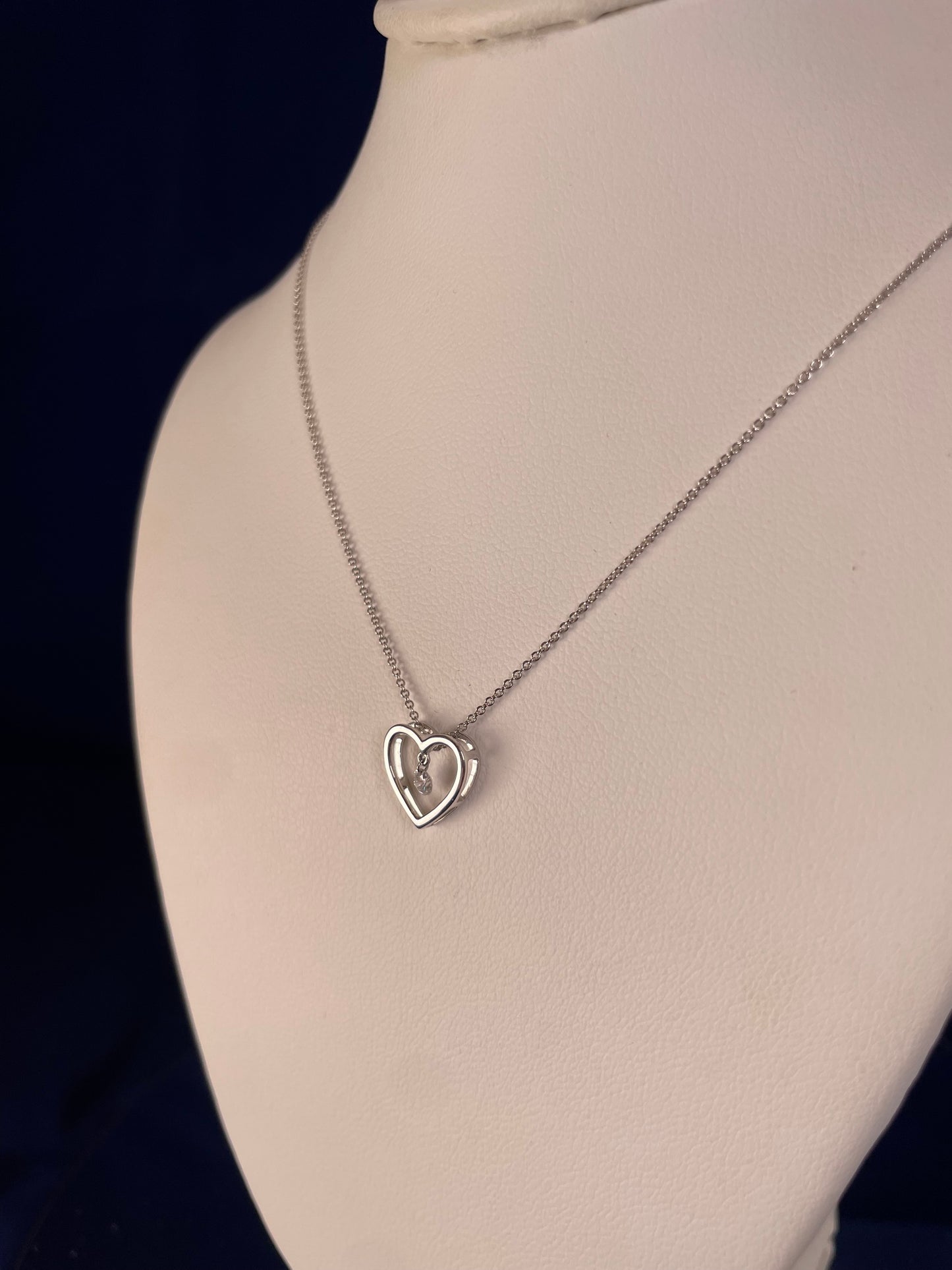 9ct White Gold Open Heart Pendant with Suspended Diamond