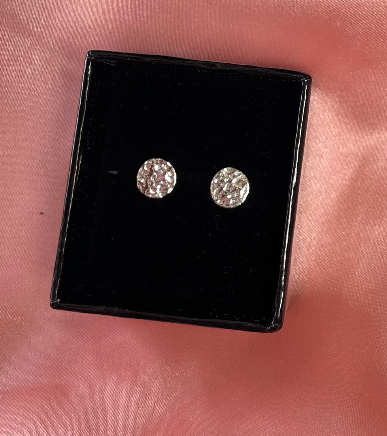 Hammered Disc Earrings Rhodium Plated Silver