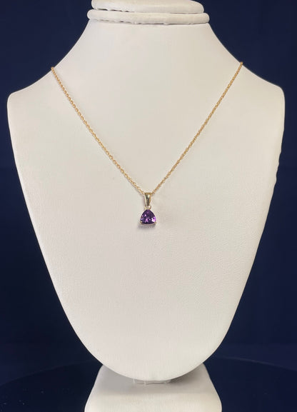 9ct Yellow Gold Amethyst Triangle Pendant Necklace
