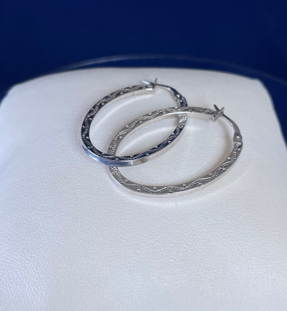 9ct White Gold Slim Flat Oval Hoop Earrings