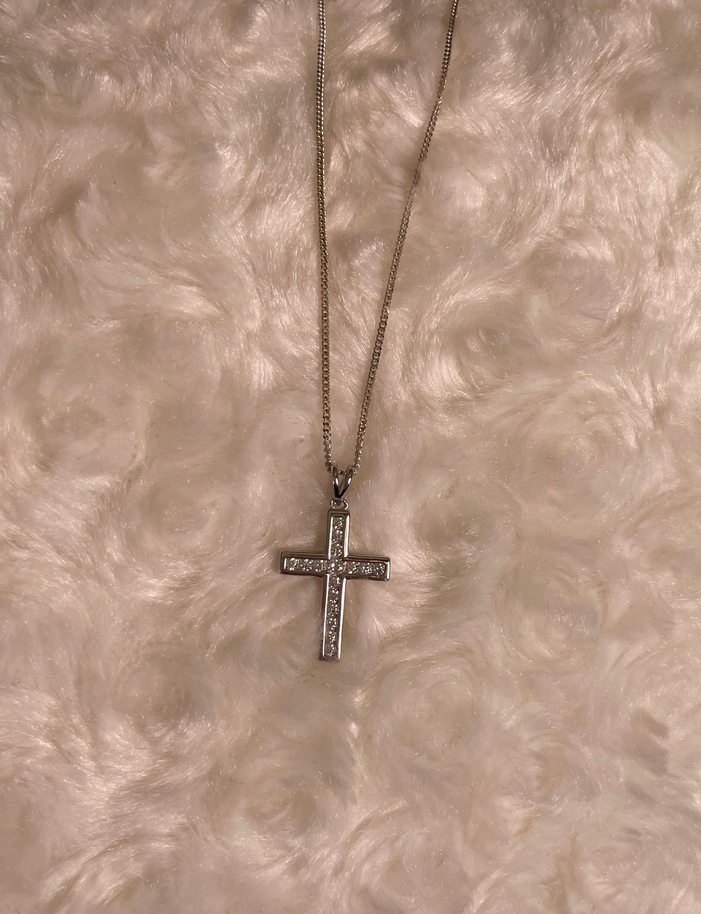 Silver Cross Pendant Necklace with Cubic Zirconia