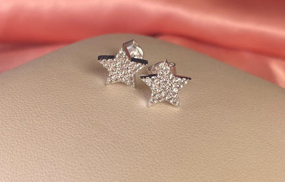 Star Earrings With Cubic Zirconia Rhodium Plated Silver