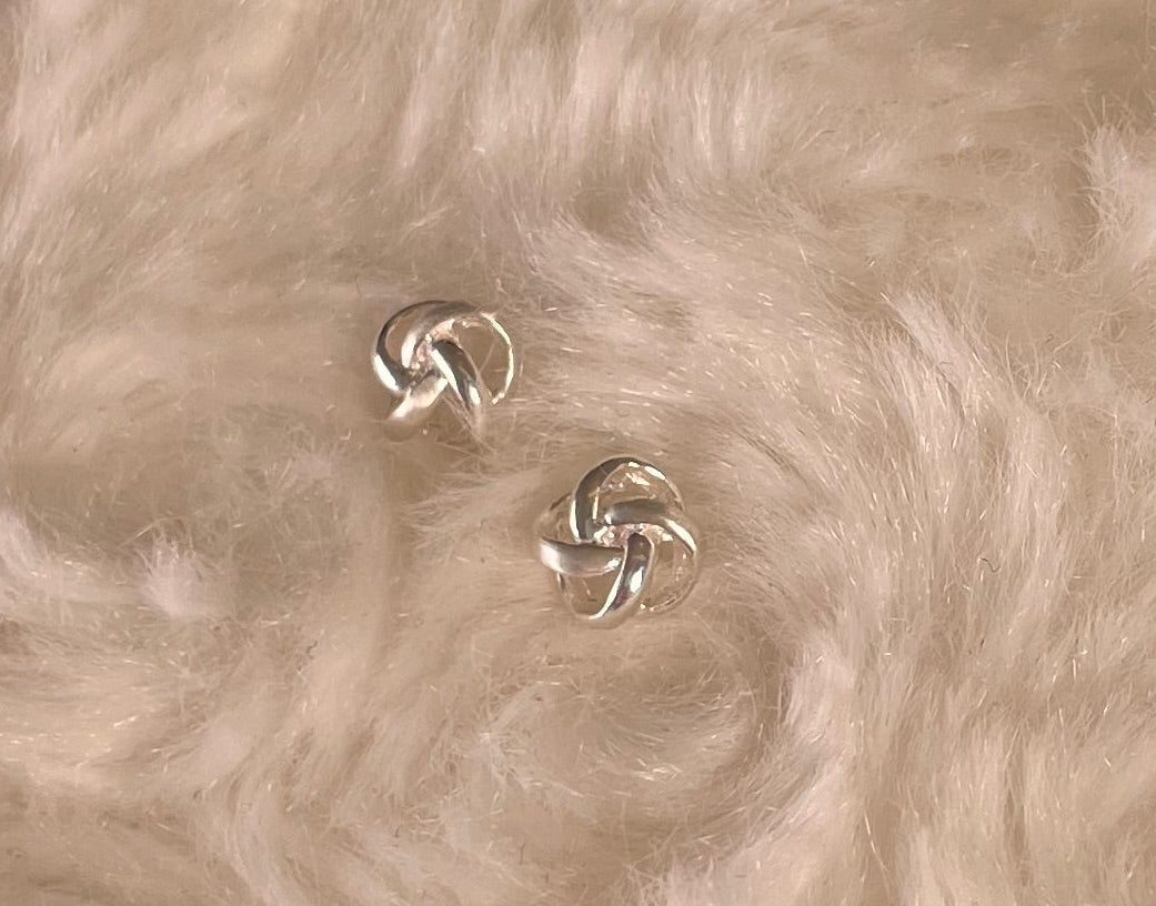 Small Knot/ Twist Earrings Rhodium Plated Silver
