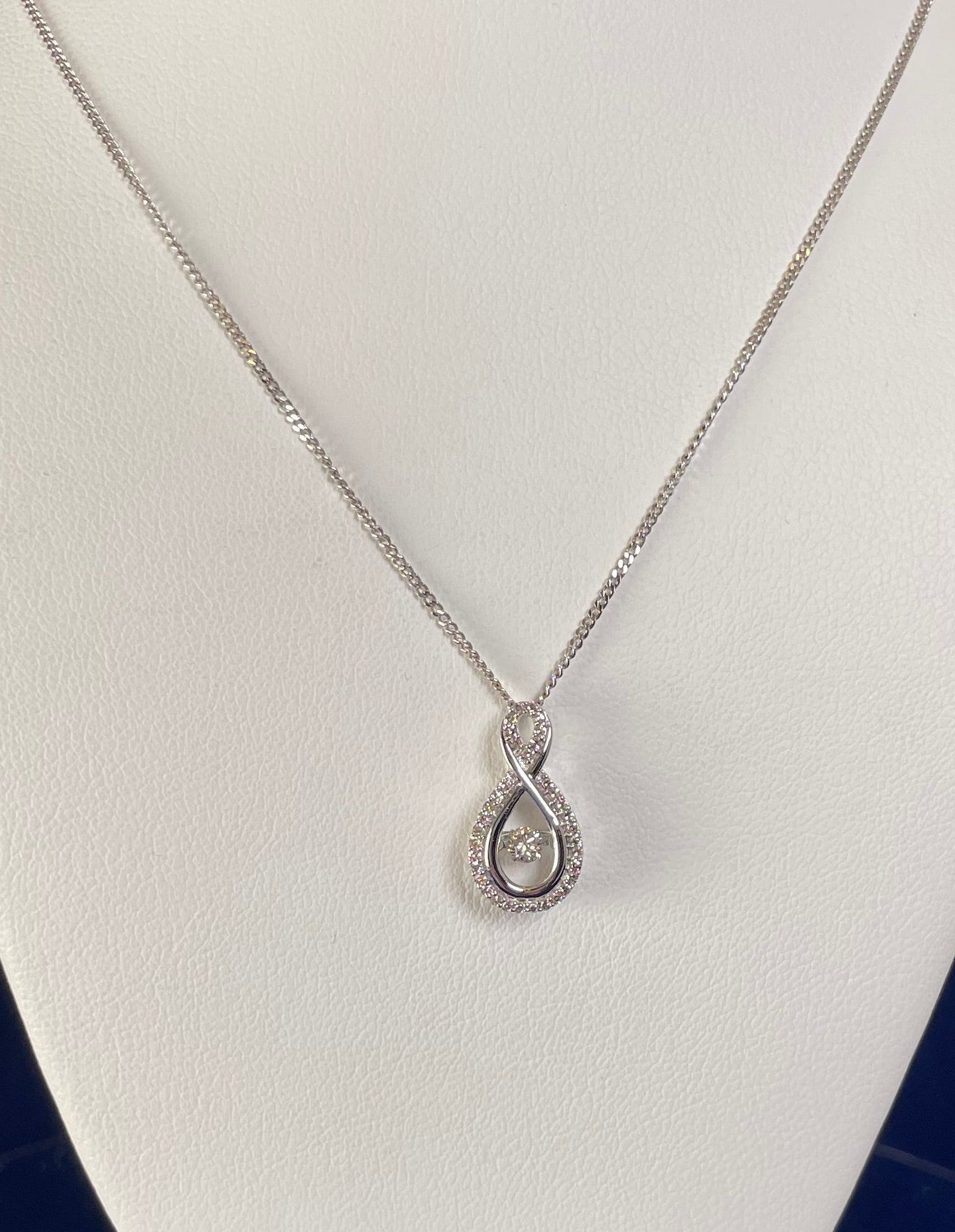 9ct White Gold Figure Eight Diamond Pendant Necklace