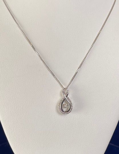 9ct White Gold Figure Eight Diamond Pendant Necklace