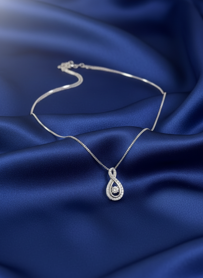 9ct White Gold Figure Eight Diamond Pendant Necklace