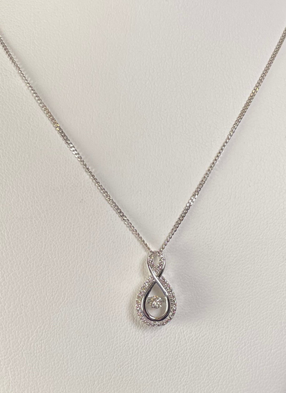 9ct White Gold Figure Eight Diamond Pendant Necklace