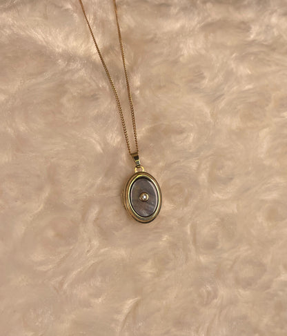 9ct Yellow Gold Grey Mother of Pearl Oval Locket With Small Diamond Centre
