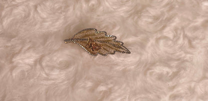 9ct Three Colour Gold Filigree Leaf Brooch